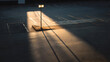 © ModernFiles - A dim parking lot with a single cool LED lamp casting crisp long shadows that form minimal abstract silhouettes