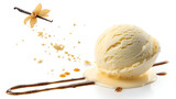 Vanilla Ice cream scoop or ball with splash levitating and flying white background
