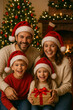 © Aloha Clicks - Happy Family Christmas Portrait with Santa Hats