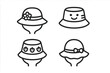 © icon_art - Minimalist outline icons of summer hats and bucket hats for sun protection