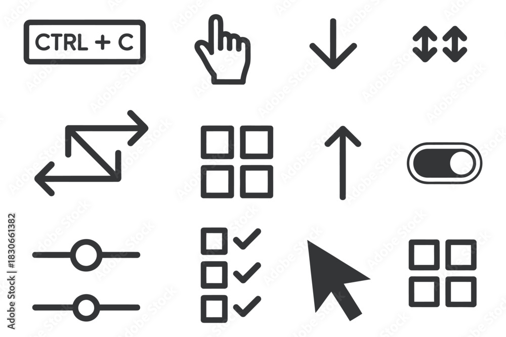 User interface elements including toggles, sliders, dropdown arrows ...