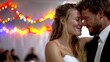 © Pinklife - A romantic couple shares an intimate dance surrounded by twinkling colorful lights, creating a magical atmosphere filled with love, joy, and celebration in a festive setting.