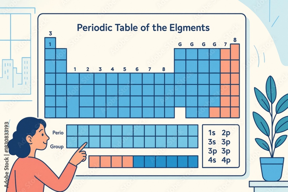 Cartoon-style educational periodic table of elements with spelling and ...