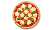 © safaeat - Overhead view of a Margherita pizza with fresh basil leaves and melted mozzarella cheese