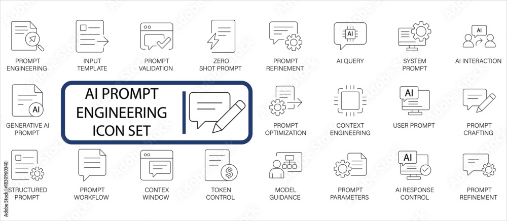 Prompt Model Icon AI Prompt Engineering Icon Set. Generative AI, Prompt Optimization, and ...