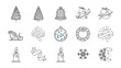 © Jannat - Christmas Symbol Icons Set: A collection of meticulously crafted line art icons that perfectly embody the spirit of Christmas, featuring emblematic elements such as festive trees, ornaments, reindeer.