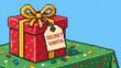 © LiudmilaM - Red gift box for Secret Santa on green festive tablecloth with space for text. A pixel art scene in a 90s style