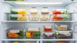© Tiana_Geo - Organized refrigerator interior with meal prep containers full of fresh vegetables, grains and pasta. Healthy eating lifestyle concept, batch cooking, kitchen organization, clean diet food storage.