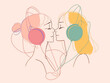 © Wasabi - ヘッドホンをしてキスをする二人の横顔の線画イラスト