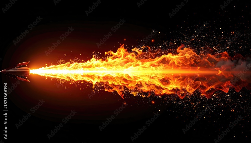 A conceptual depiction of a speeding bullet leaving a fiery trail ...