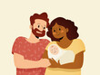 © Xènia Besora Sala/Stocksy - Interracial parents holding newborn baby celebrating family love