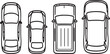 © Mohaiminul - vehicles line art drawing top view icons set sedans, pickup truck, and suv vector Illustration