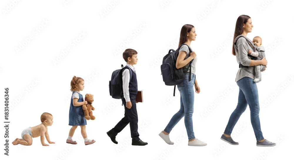 Stages of life conceptual progression woman from infancy through ...