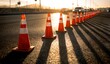 © Bargais - Traffic cones on an empty road.