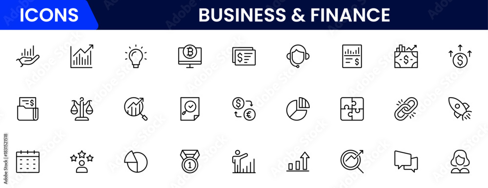 Business and Finance line icons collection. Big UI icon set in a flat ...