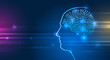 © arthead - A glowing digital silhouette of a human head with a circuit-style brain, symbolizing artificial intelligence, neural networks, and futuristic technology on a vibrant blue background.