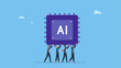 © Saklarboy - Business people carry AI processing chip. Embrace AI, Artificial Intelligence adoption, user or people who use AI to help and support work success, innovation or revolution to change business.