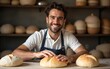 © Benjamin - Close up of young man on artisanal sourdough bread production on small bakery. New normal covid-19 economic recovery profession change storytelling concept. High quality