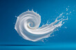 © Tohamina - Dynamic white milk splash with swirling motion and droplets against a blue background