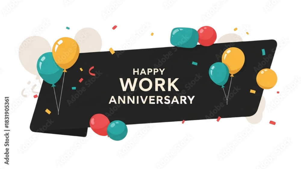 Colorful Happy Work Anniversary Celebration with Balloons and Confetti ...