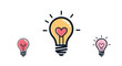 © Marufa - Set of three light bulb icons with glowing hearts inside, symbolizing creative passion, love, and bright ideas in a cute style.