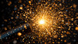 © Main Muhammad Adeel  - Close-up of party popper exploding with golden confetti and glitter in dark background, celebration concept, ultra realistic