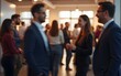 © Luna - Professional business gathering at office center with blurred motion of people socializing and networking at corporate event. High quality
