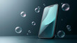 © sornram - A sleek smartphone design surrounded by bubbles, showcasing modern technology in a minimalist setting.