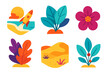 © Mark - Colorful illustrations of nature and adventure elements in a vibrant style showcasing plants, flowers, and a rocket