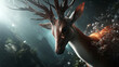 © biaolong - Realistic fantasy deer splashing water in a backlit forest