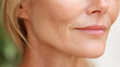 © Marut - Mature woman cheekbone skin with visible fine lines, smooth texture, natural glow, healthy complexion, subtle wrinkles, and soft smile, close up detail