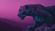 © Udan - A predator with spotted fur walks across rocky terrain under a vibrant purple sky.