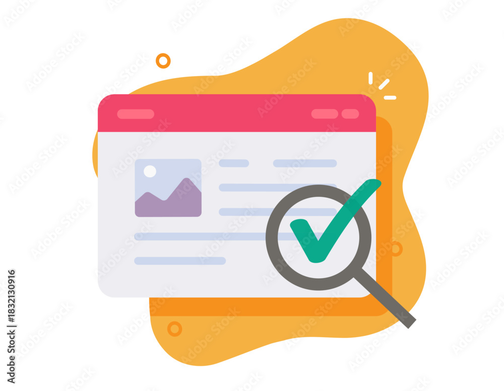 Web site audit inspection icon vector modern graphic illustration design, website analyze review or webpage check test quality verify success with magnifier glass, online content expertise image