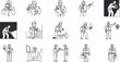 © vadymstock - A set of construction and engineering worker illustrations in black and white outline vector style, suitable for industry-related projects and presentations