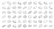 © Muddasar - Collection of assorted meat products in outline style isolated on variety of processed meats like sausage, ham, bacon, and salami