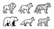 © Gandalf - Stylized animal outlines: bold line art of wild creatures including lion, wolf, and tiger