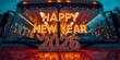 © MdShifat - Happy new year 2026 illuminated sign on a truck with festive lights