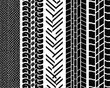 ©  Arfina - Tire tread pattern collection, rubber texture, automotive grip, wheel design, traction detail, vehicle safety, industrial mark, black imprint, transportation