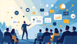 © Red-Studio-Art - Business Presentation with Analytics Dashboard and Team Meeting in Flat Corporate Illustration