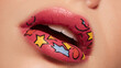 © saima bibi - Close up of a woman's bright red lipstick and sensual smile showing her teeth