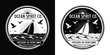 © Vectoravec - Vintage sailing boat with sun and birds in a circular emblem with rope border and the text ocean spirit co freedom in every wave