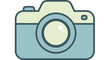© yahya - A minimalist flat design illustration of a vintage-style camera with a light blue body and cream top, featuring a dark lens.