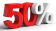 © Puasa - 3D-rendered percentage, the number '50' in red and the percent sign in white on a white backdrop