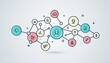 © REGINA - Flat lay of a colorful network illustration with interconnected icons and symbols on a light gray background with a modern and technological feel.