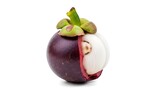 Vibrant Purple Mangosteen Cut to Reveal Pristine White Flesh and Seed Inside.