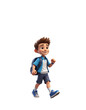© watcharee - A cheerful animated boy walks confidently, wearing a blue shirt and shorts, with a backpack slung over one shoulder.