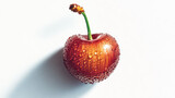 Bright red cherry glistens with fresh water droplets. Juicy fruit appears vibrant against a clean background.