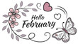 © StocksJust4You - Vector illustration of words ‘Hello February’ decorated with flowers, hearts, butterflies and delicate leaves, creating a romantic floral composition