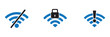 © Top - Wifi and wireless problem icon, No internet access crossed out symbol, Wifi signal icon with cross indicating no connection, Wifi and wireless problem icon or no wifi icon set