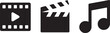 © MC Creative - Video film strip play button clapperboard musical note icons set for digital entertainment media